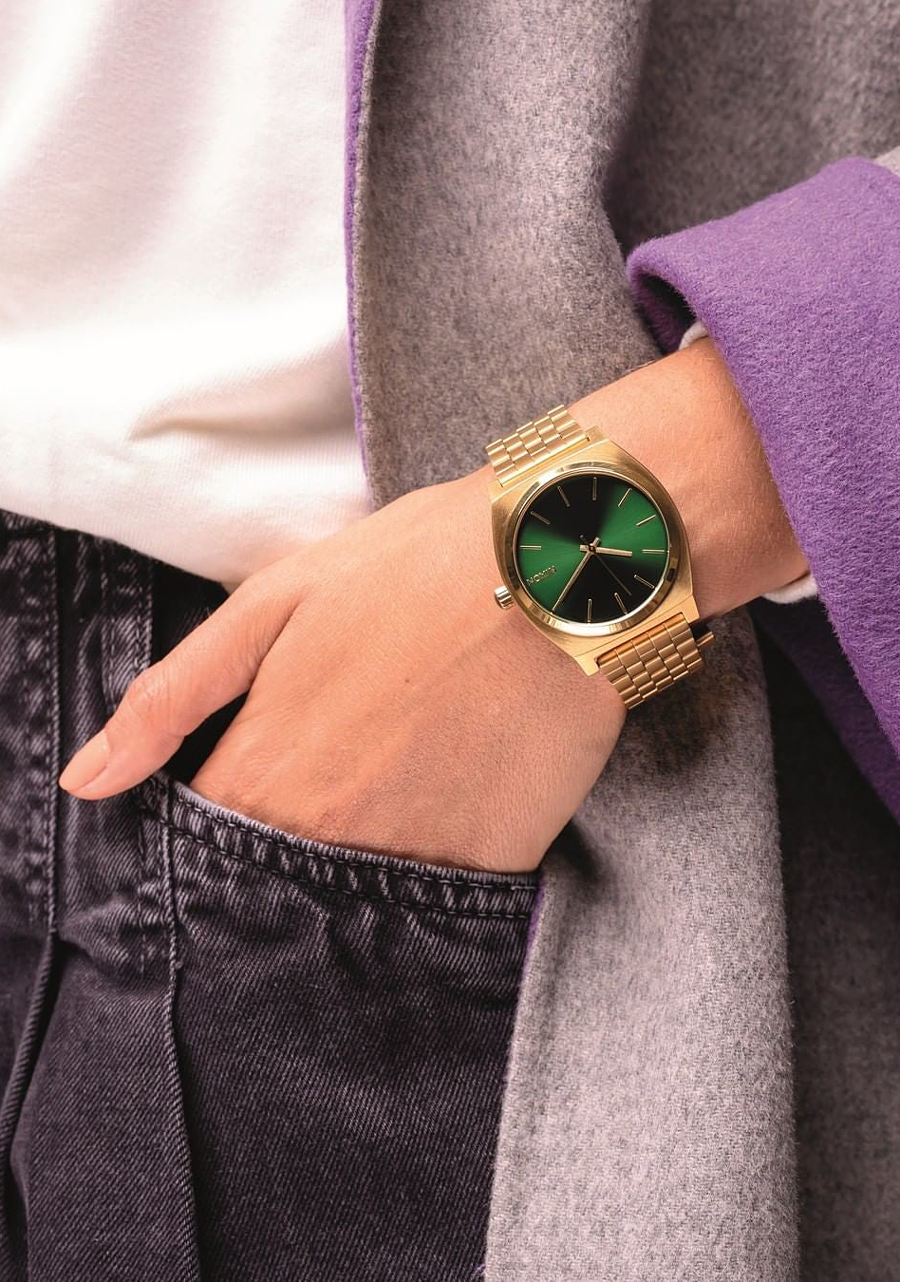 
NIXDEV01 Time Teller Analog Watch - Gold / Green Sunray - View 5