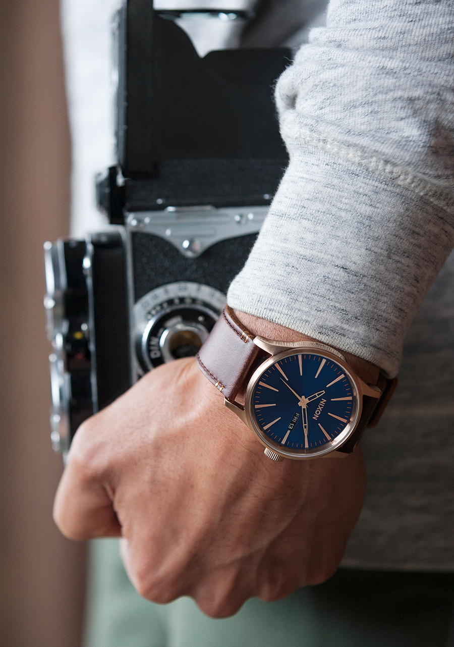 
NIXDEV01 Sentry Leather Analog Watch - Matte Black / Gold - View 5