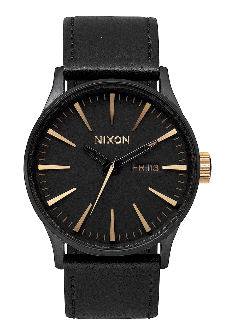 
NIXDEV01 Sentry Leather Analog Watch - Matte Black / Gold - View 1