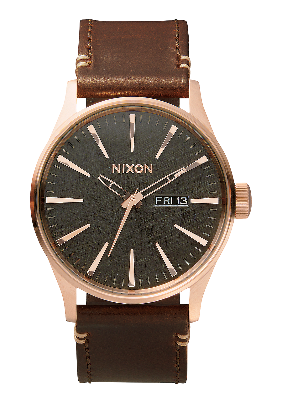 
NIXDEV01 Sentry Leather Analog Watch - Rose Gold / Gunmetal / Brown - View 1
