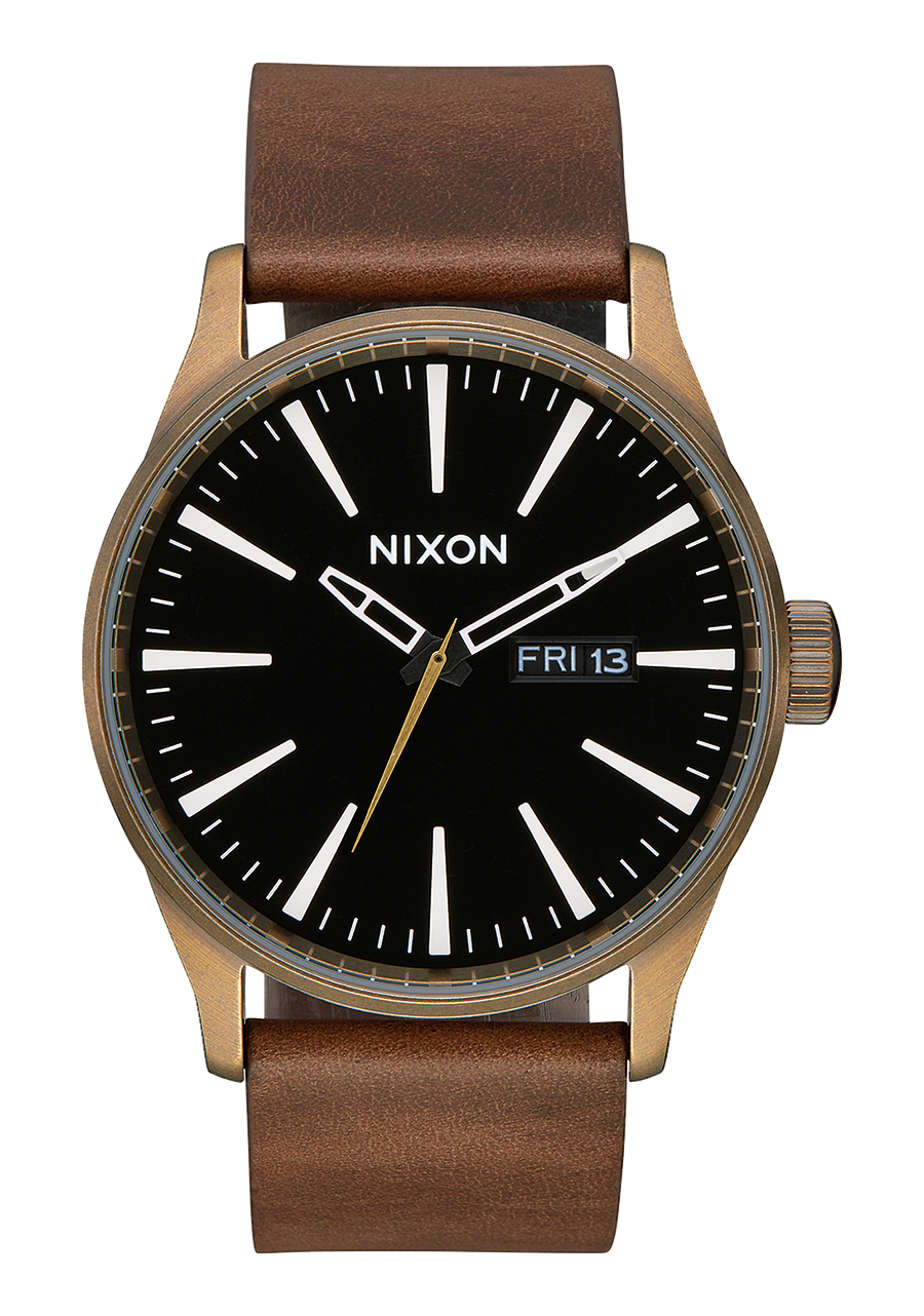 
NIXDEV01 Sentry Leather Analog Watch - Brass / Black / Brown - View 1