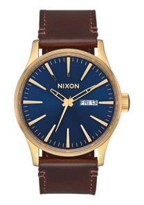 
NIXDEV01 Sentry Leather Analog Watch - Polished Gold / Navy Sunray - View 1
