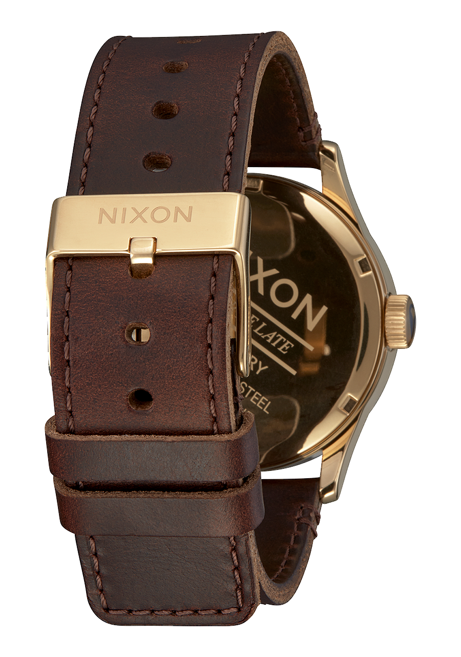 
NIXDEV01 Sentry Leather Analog Watch - Polished Gold / Navy Sunray - View 3