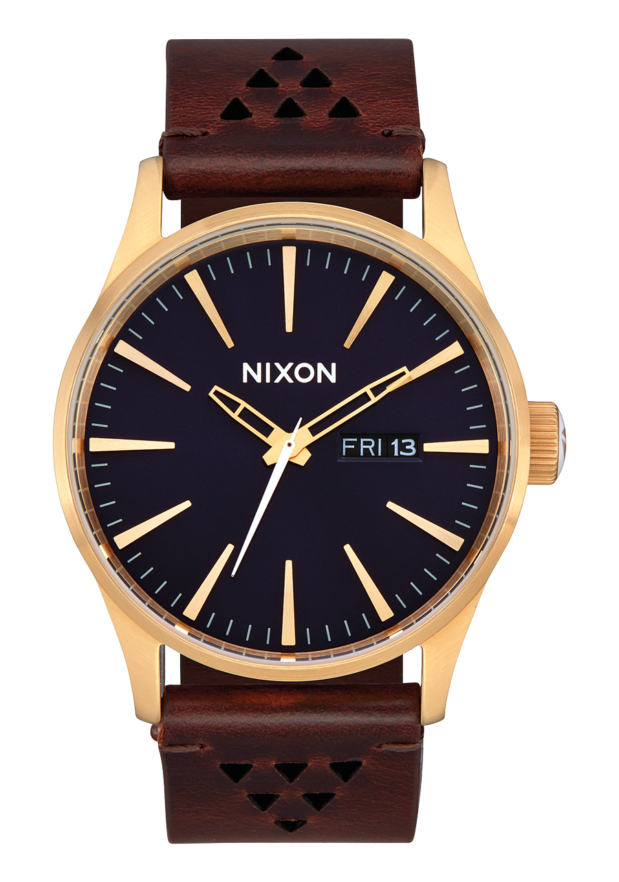 
NIXDEV01 Sentry Leather Analog Watch - Gold / Indigo / Brown - View 1