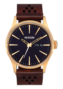 
NIXDEV01 Sentry Leather Analog Watch - Gold / Indigo / Brown - View 1