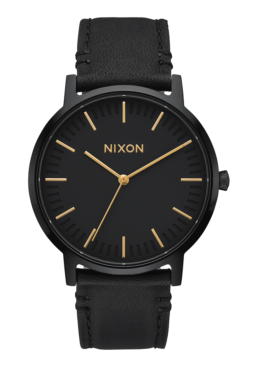 
NIXDEV01 Porter Leather Analog Watch - All Black / Gold - View 1