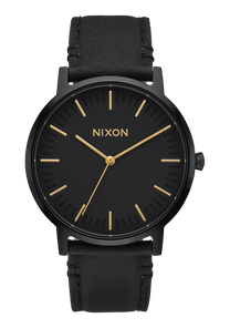 
NIXDEV01 Porter Leather Analog Watch - All Black / Gold - View 1