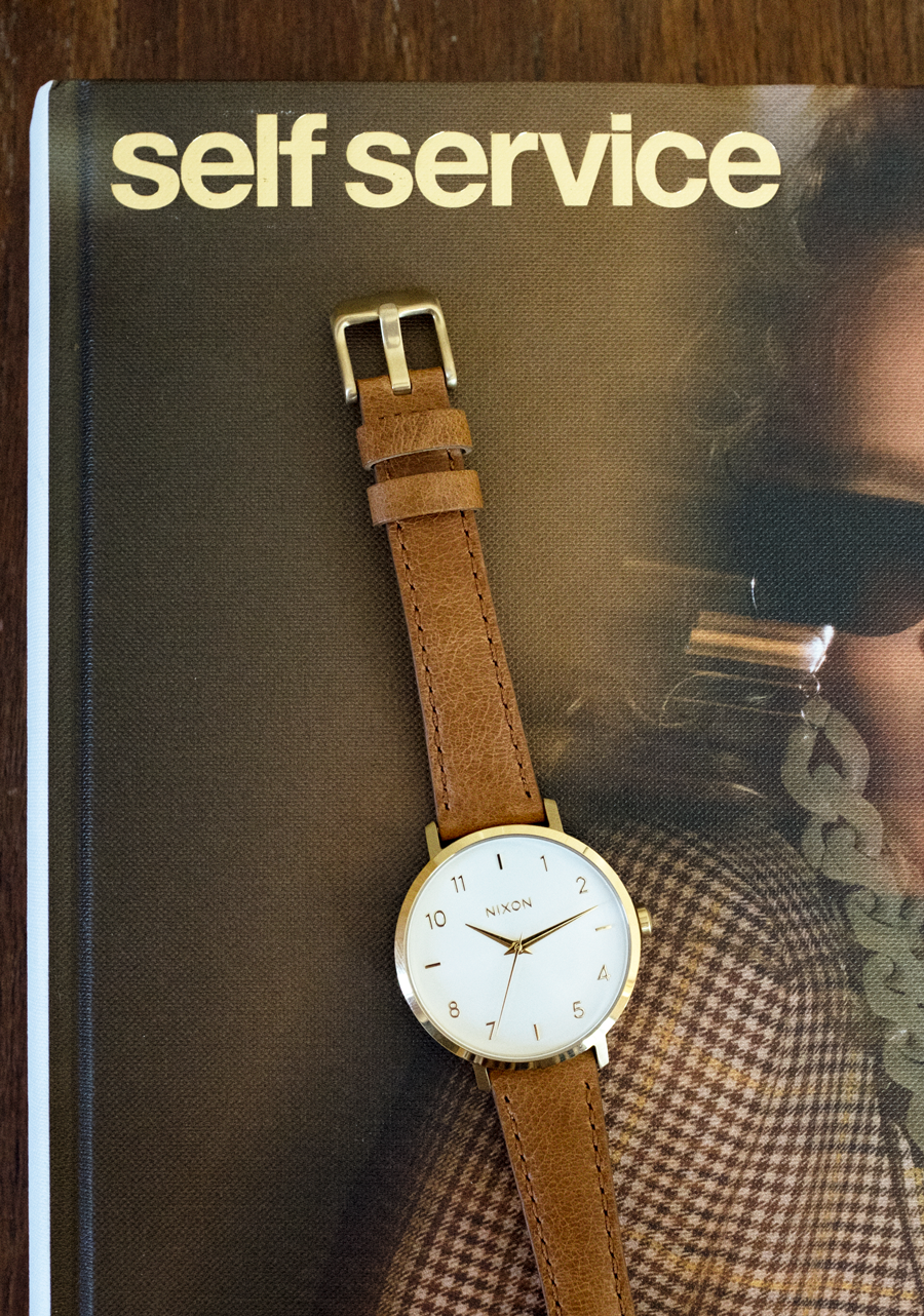 
NIXDEV01 Arrow Leather Analog Watch - Gold / White / Saddle - View 6