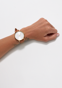 
NIXDEV01 Arrow Leather Analog Watch - Gold / White / Saddle - View 7