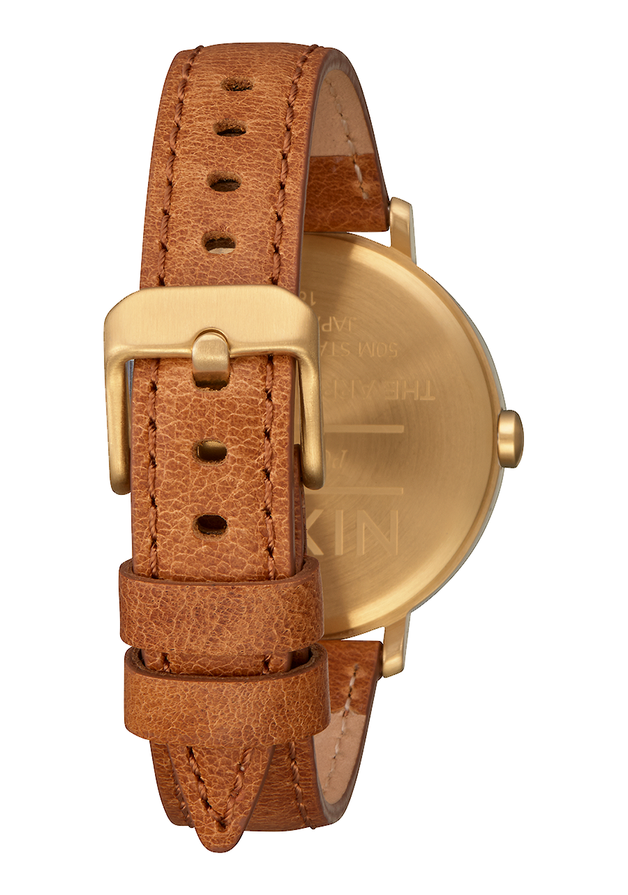 
NIXDEV01 Arrow Leather Analog Watch - Gold / White / Saddle - View 3