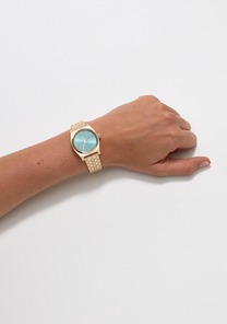 
NIXDEV01 Medium Time Teller Analog Watch - Light Gold / Turquoise - View 6
