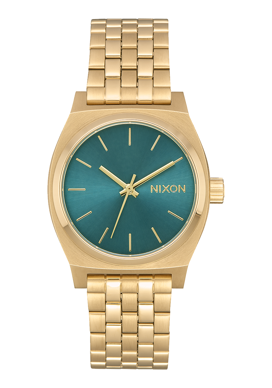 
NIXDEV01 Medium Time Teller Analog Watch - Light Gold / Turquoise - View 1