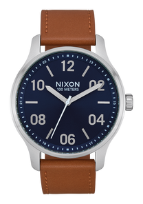 
NIXDEV01 Patrol Leather Analog Watch - Navy / Saddle - View 1