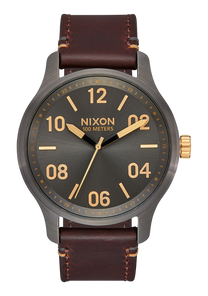 
NIXDEV01 Patrol Leather Analog Watch - Gunmetal / Gold - View 1
