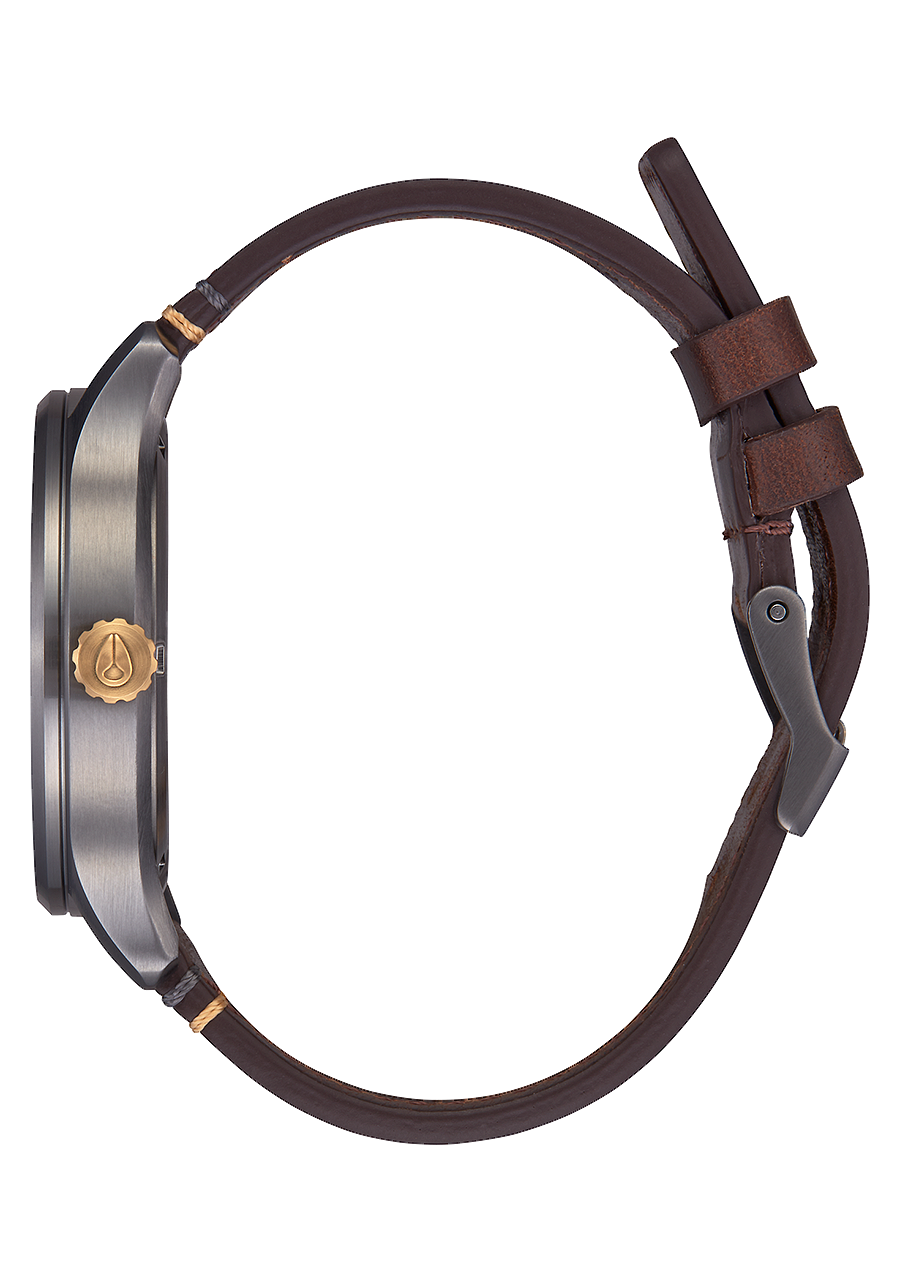 
NIXDEV01 Patrol Leather Analog Watch - Gunmetal / Gold - View 2
