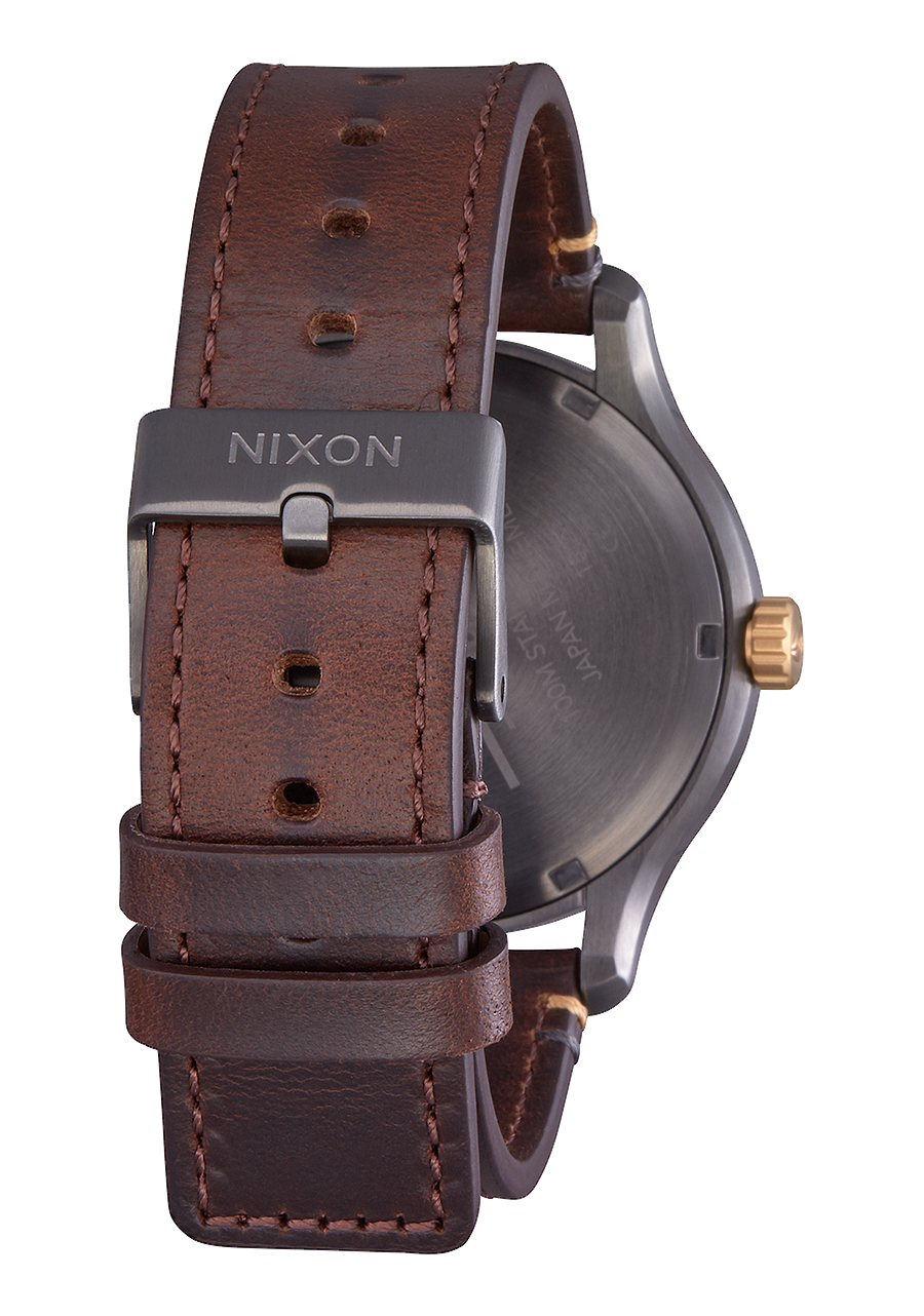 
NIXDEV01 Patrol Leather Analog Watch - Gunmetal / Gold - View 3